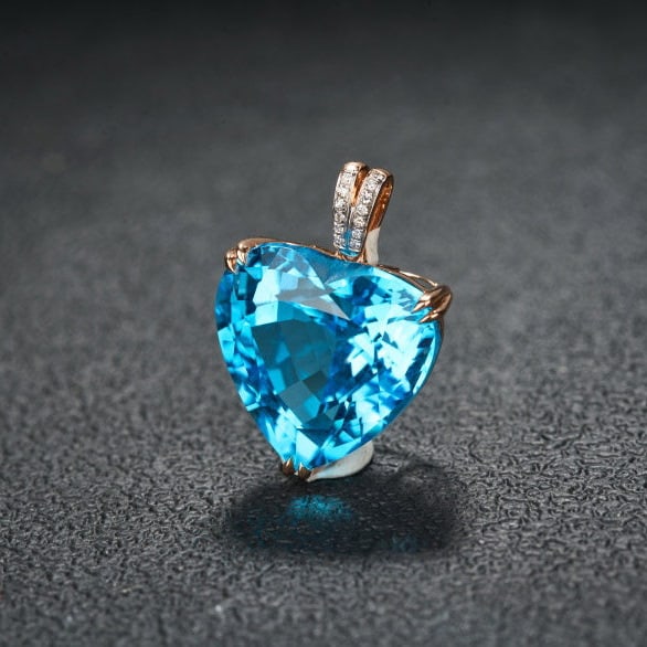 14k Gold 21.32 Ct Natural Topaz & Diamond Pendant( Without Chain ) - 3