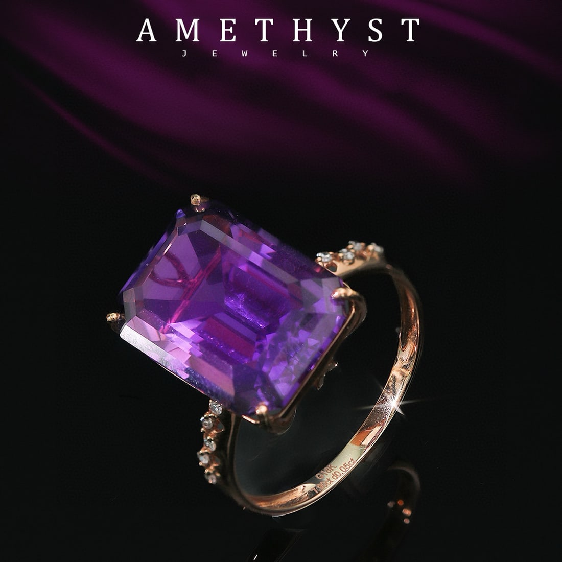 14k Gold 7.95 Ctw Natural Amethyst & Diamond Ring: Ref:231107021 // gold content:14k gold // ring size:7. 25us // // main gemstone:amethyst // shape:octagonal // carat weight:7. 9ct // color:purple // treatment:natural // // adjacent gemstone 2 : diam