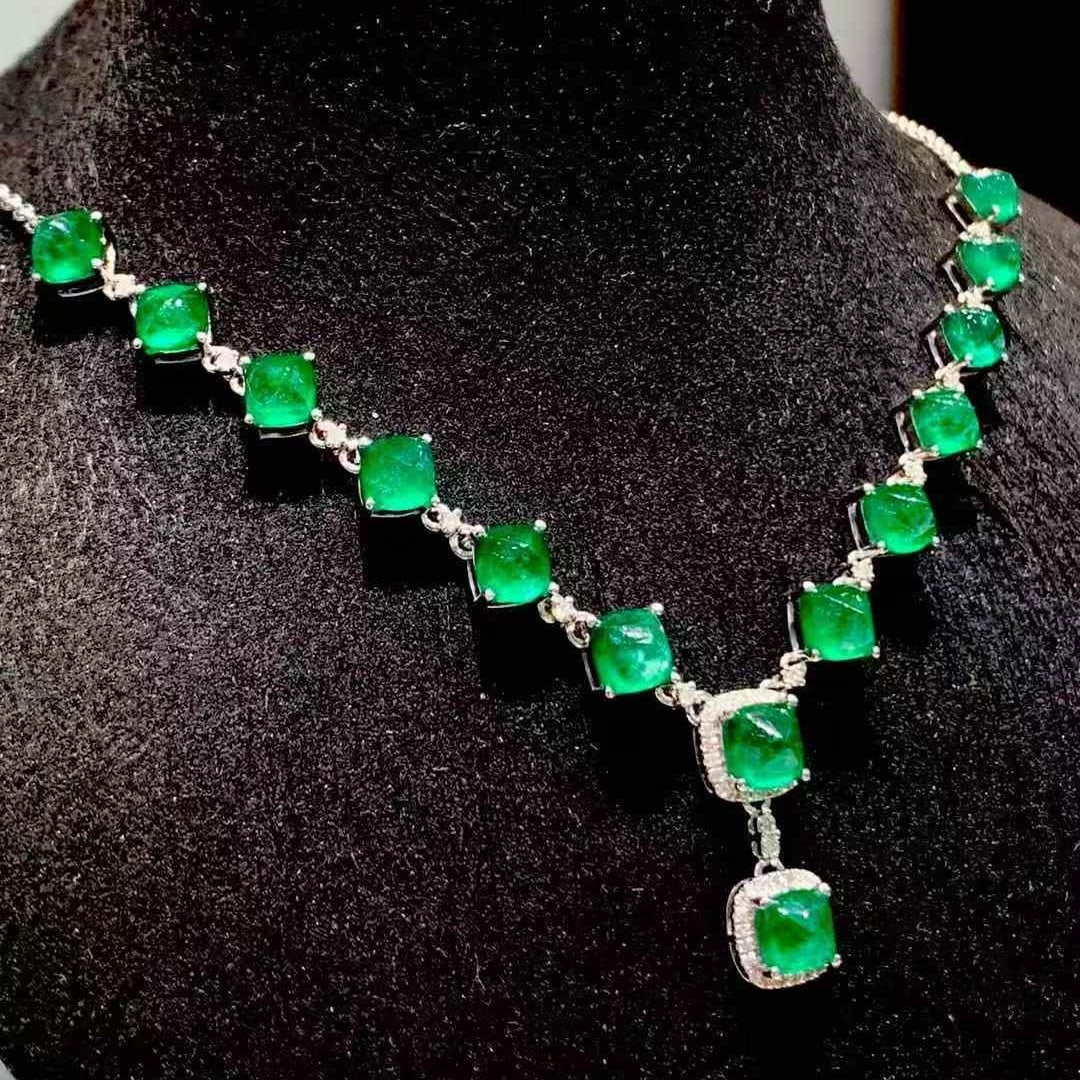 14k Gold 7.8 Ct Natural Emerald & Diamond Necklace - 6