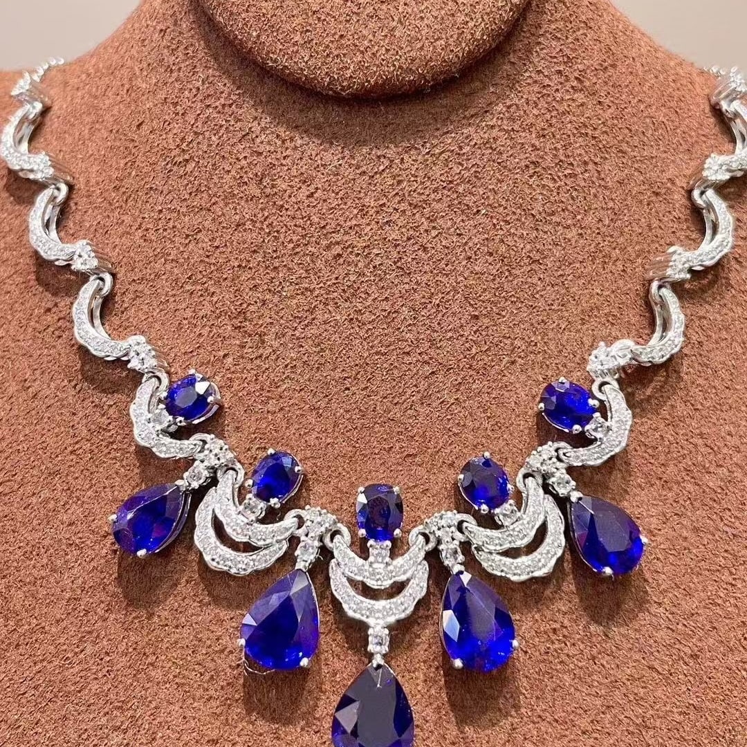14k Gold 8.05 Ctw Natural Sapphire & Diamond Necklace - 5