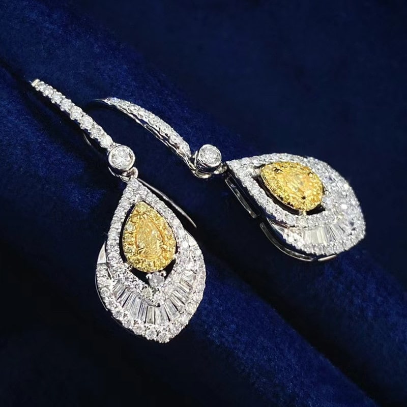 14k Gold 0.88 Ctw Natural Yellow Diamond & Diamond Earrings - 2