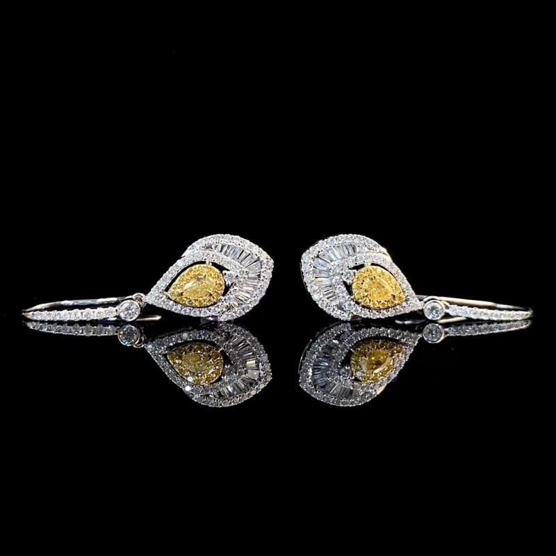 14k Gold 0.88 Ctw Natural Yellow Diamond & Diamond Earrings - 4
