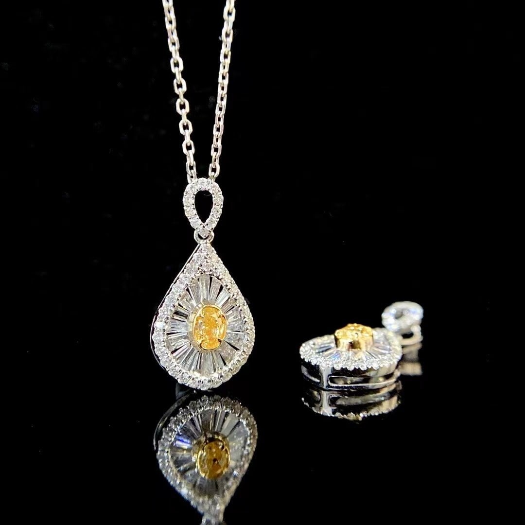 14k Gold 0.40 Ctw Natural Yellow Diamond & Diamond Pendant( Without Chain ) - 2