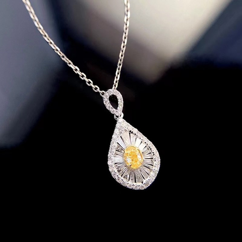14k Gold 0.40 Ctw Natural Yellow Diamond & Diamond Pendant( Without Chain ) - 4