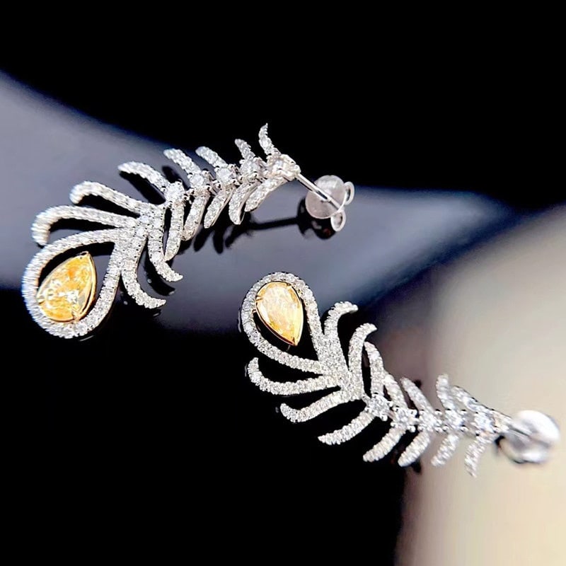 14k Gold 1.6 Ctw Natural Yellow Diamond & Diamond Earrings - 4