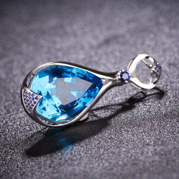 14k Gold 24.41 Ctw Natural Topaz & Sapphire Pendant( Without Chain ) - 7