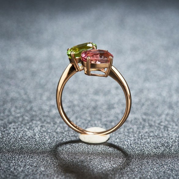 14k Gold 3.2 Ct Natural Tourmaline & Toi Et Moi Ring - 6