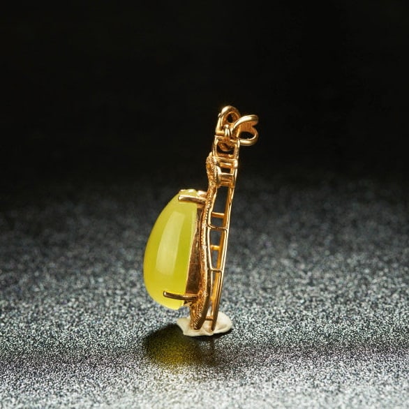 14k Gold 11.4 Ct Natural Prehnite & Diamond Pendant( Without Chain ) - 4