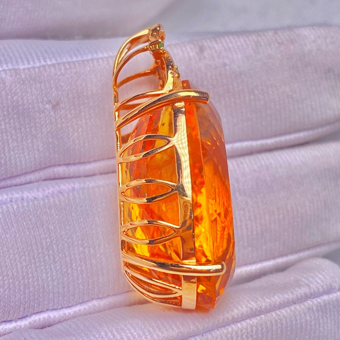 14k Gold 29.3 Ct Natural Citrine & Diamond Pendant( Without Chain ) - 3