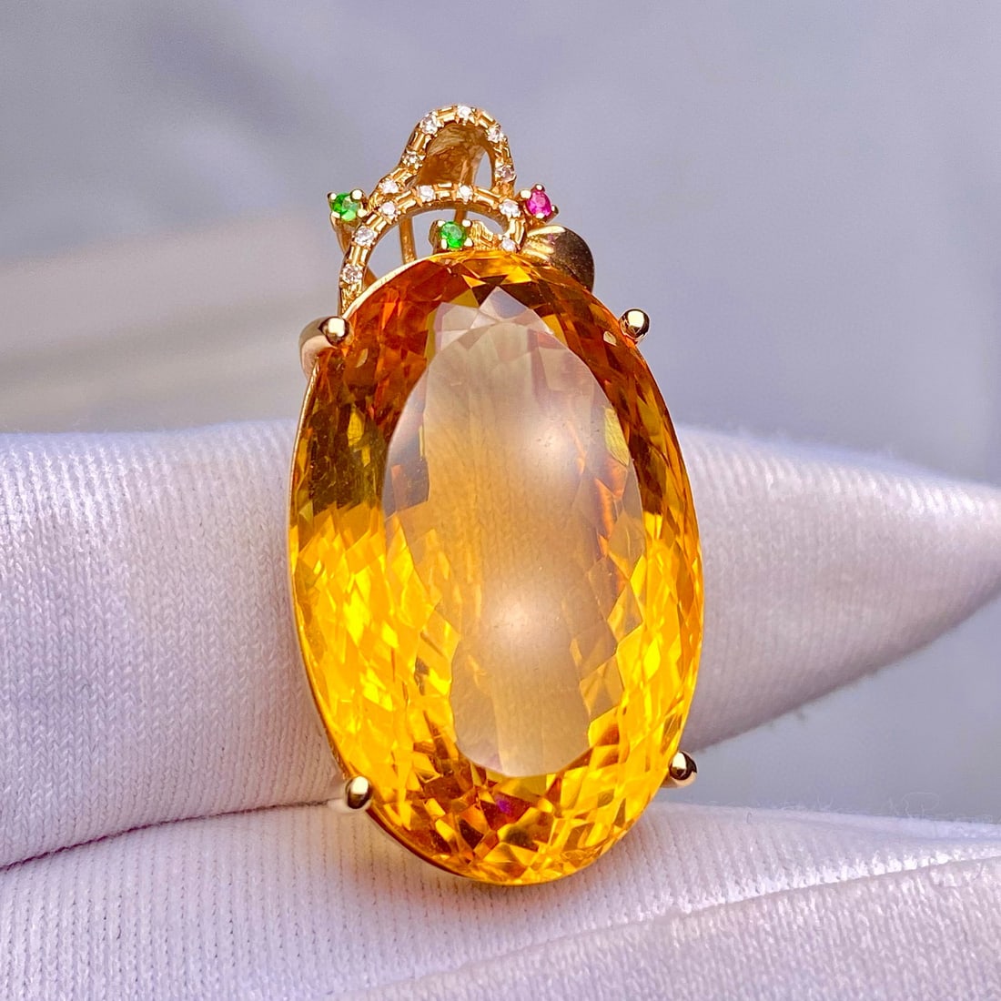 14k Gold 29.3 Ct Natural Citrine & Diamond Pendant( Without Chain ) - 4