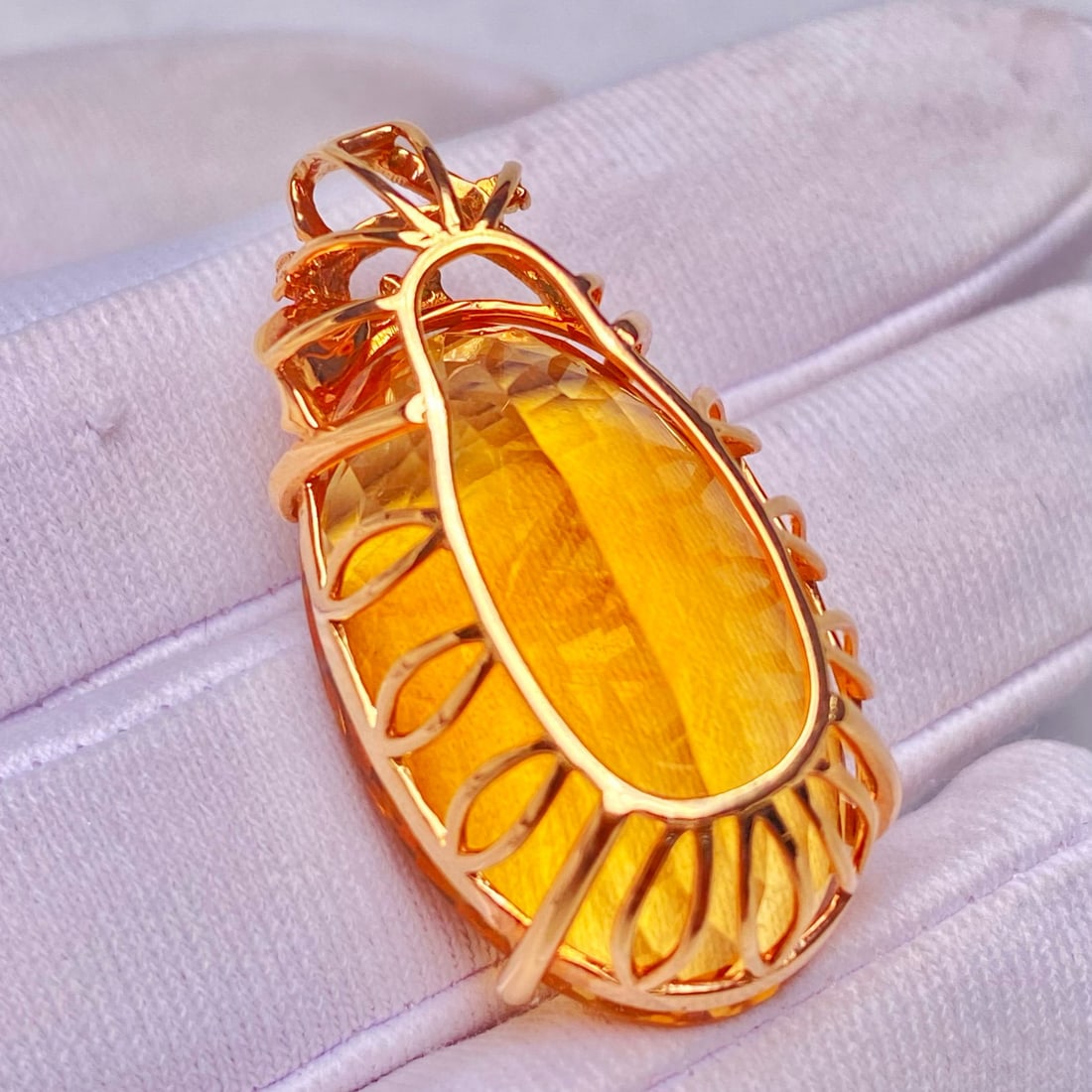 14k Gold 29.3 Ct Natural Citrine & Diamond Pendant( Without Chain ) - 5