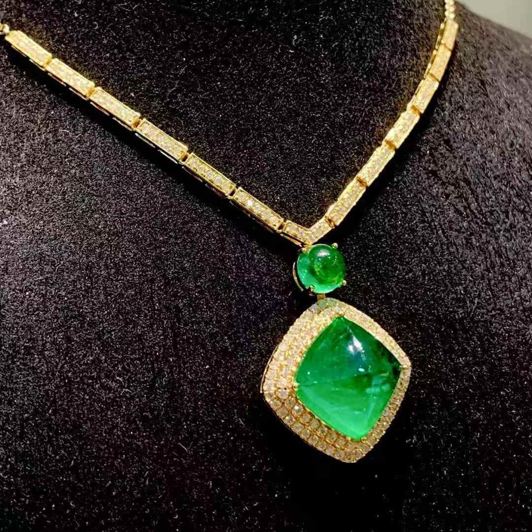 14k Gold 6.8 Ct Natural Emerald & Diamond Necklace - 2
