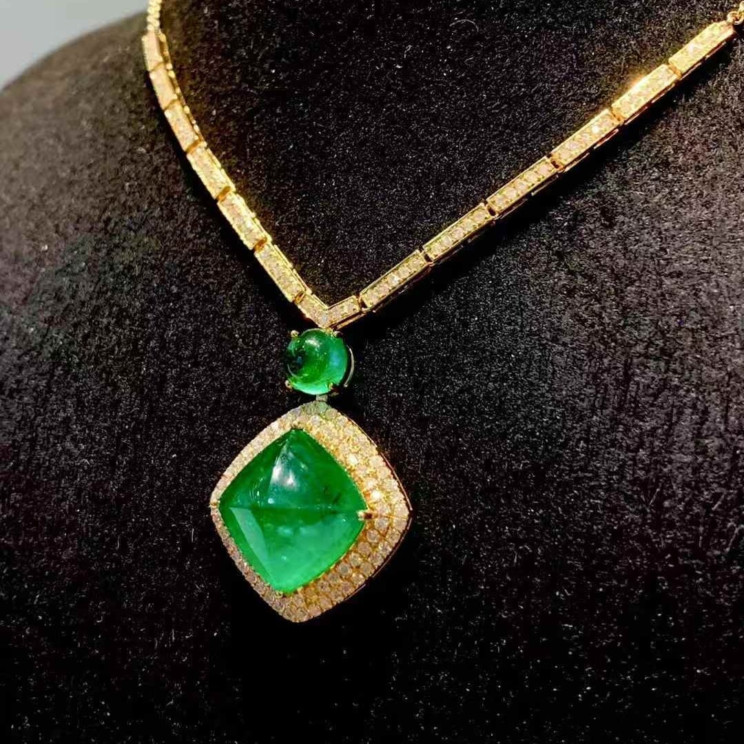 14k Gold 6.8 Ct Natural Emerald & Diamond Necklace - 3
