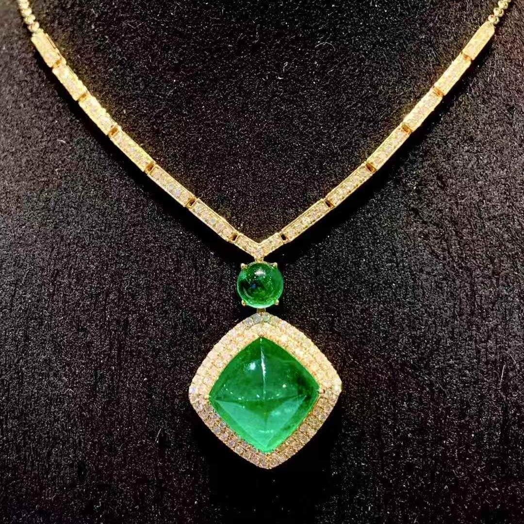 14k Gold 6.8 Ct Natural Emerald & Diamond Necklace - 4