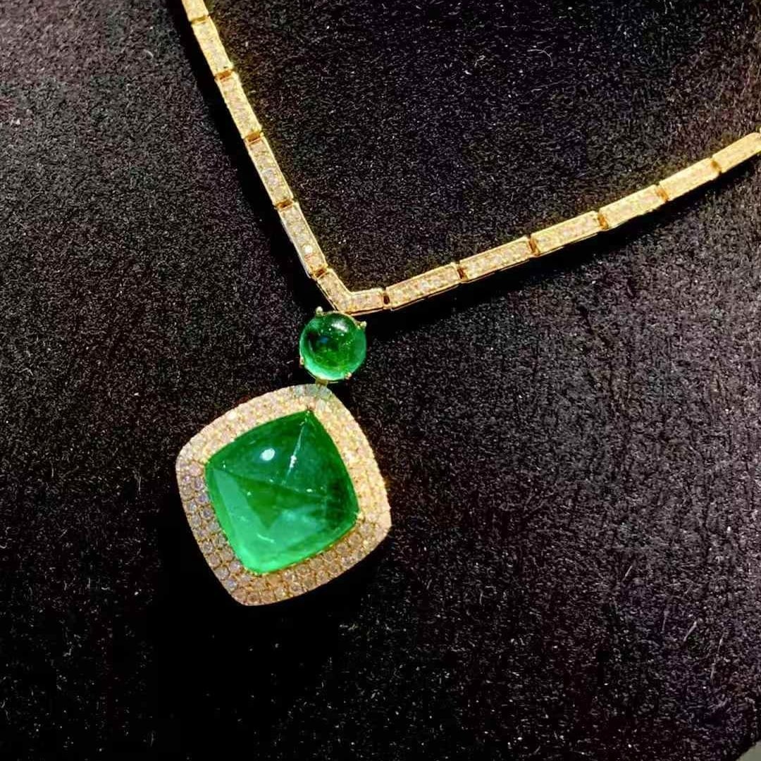 14k Gold 6.8 Ct Natural Emerald & Diamond Necklace - 5