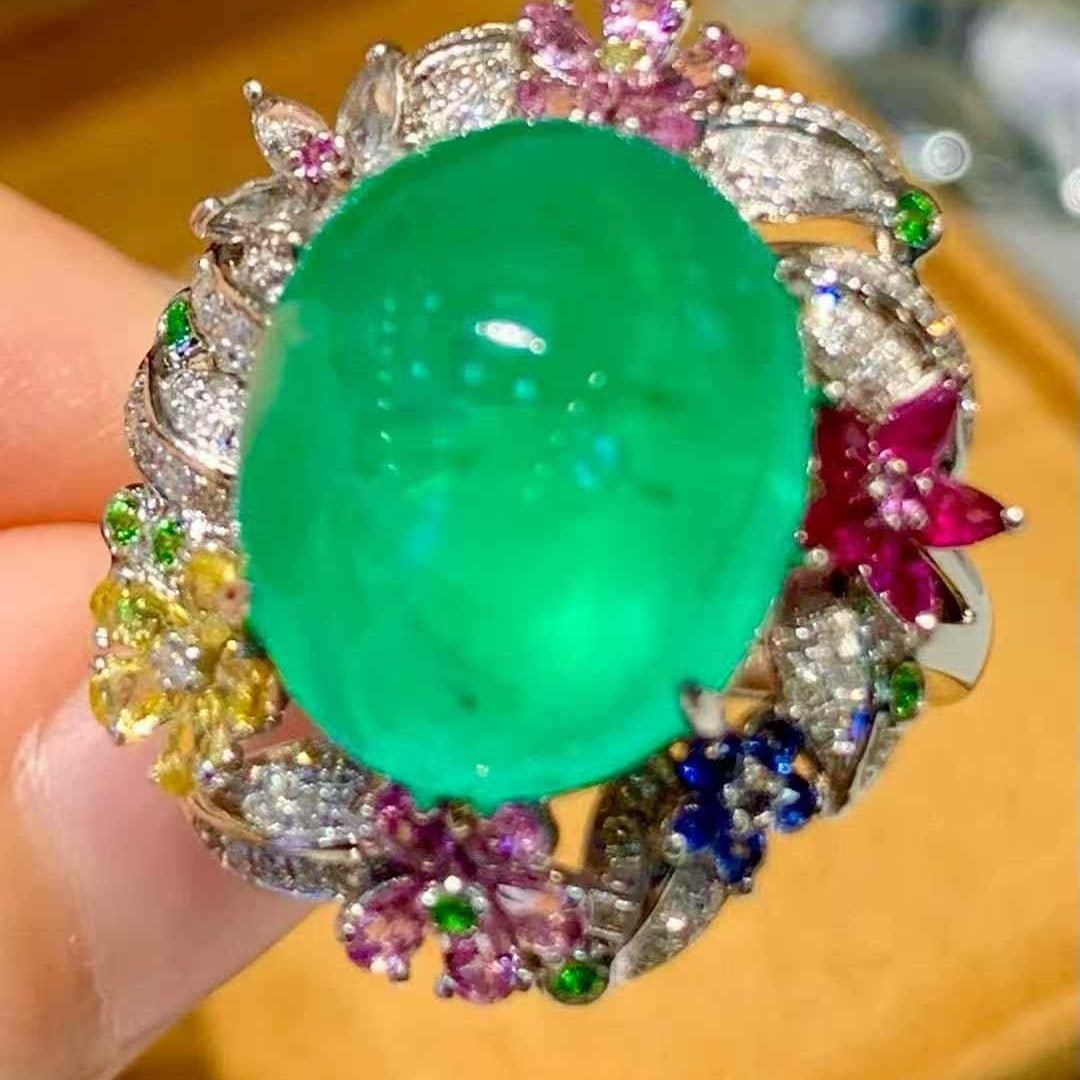 14k Gold 10.02 Ct Natural Emerald & Diamond Ring - 5