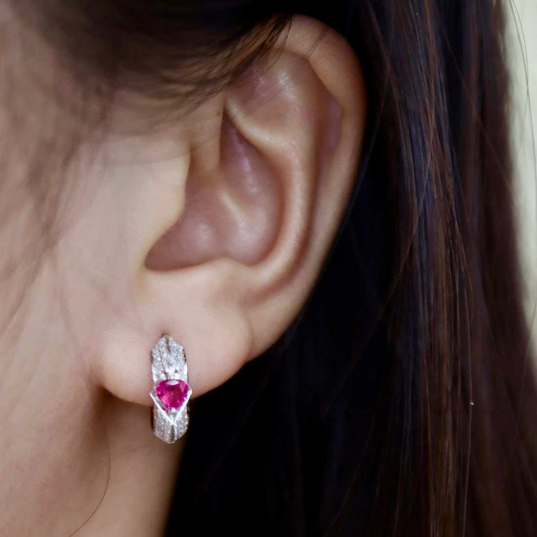 14k Gold 0.8 Ctw Natural Ruby & Diamond Earrings - 4