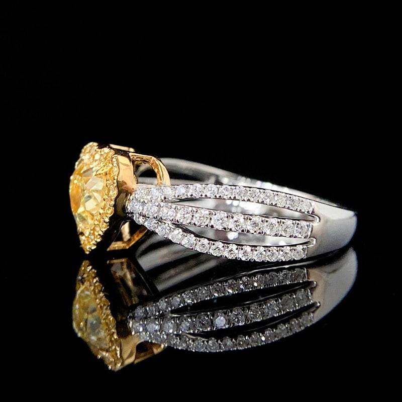 14k Gold 1.1 Ctw Natural Yellow Diamond & Diamond Ring - 2