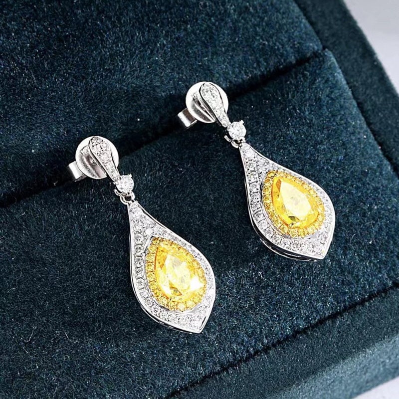 14k Gold 1.47 Ctw Natural Yellow Diamond & Diamond Earrings - 2
