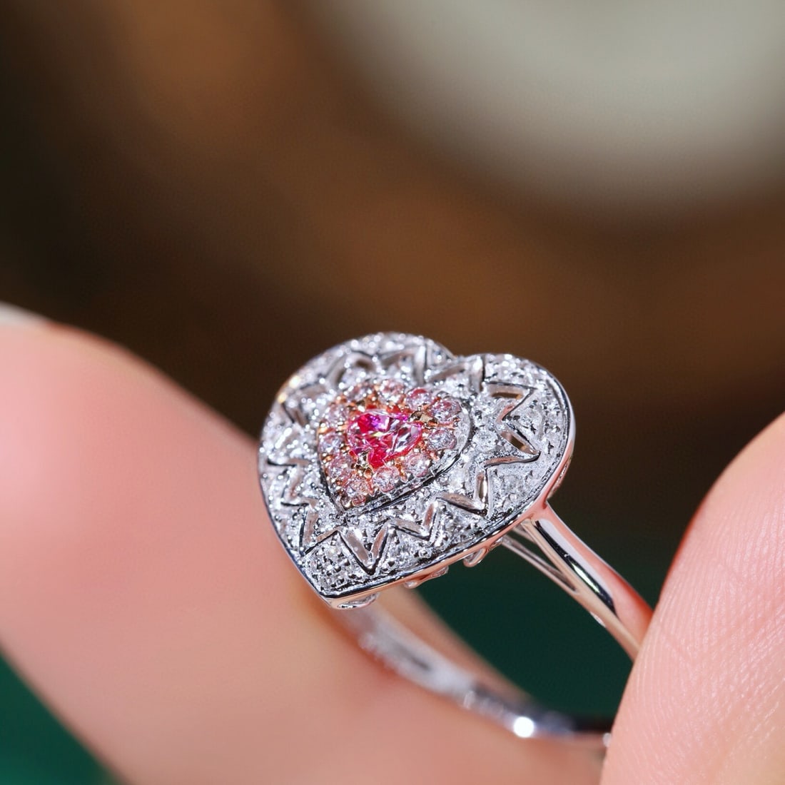 14k Gold 0.50 Ctw Natural Pink Diamond & Diamond Ring - 5