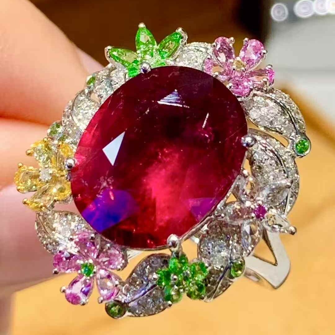 14k Gold 5.2 Ct Natural Tourmaline & Diamond Ring - 2