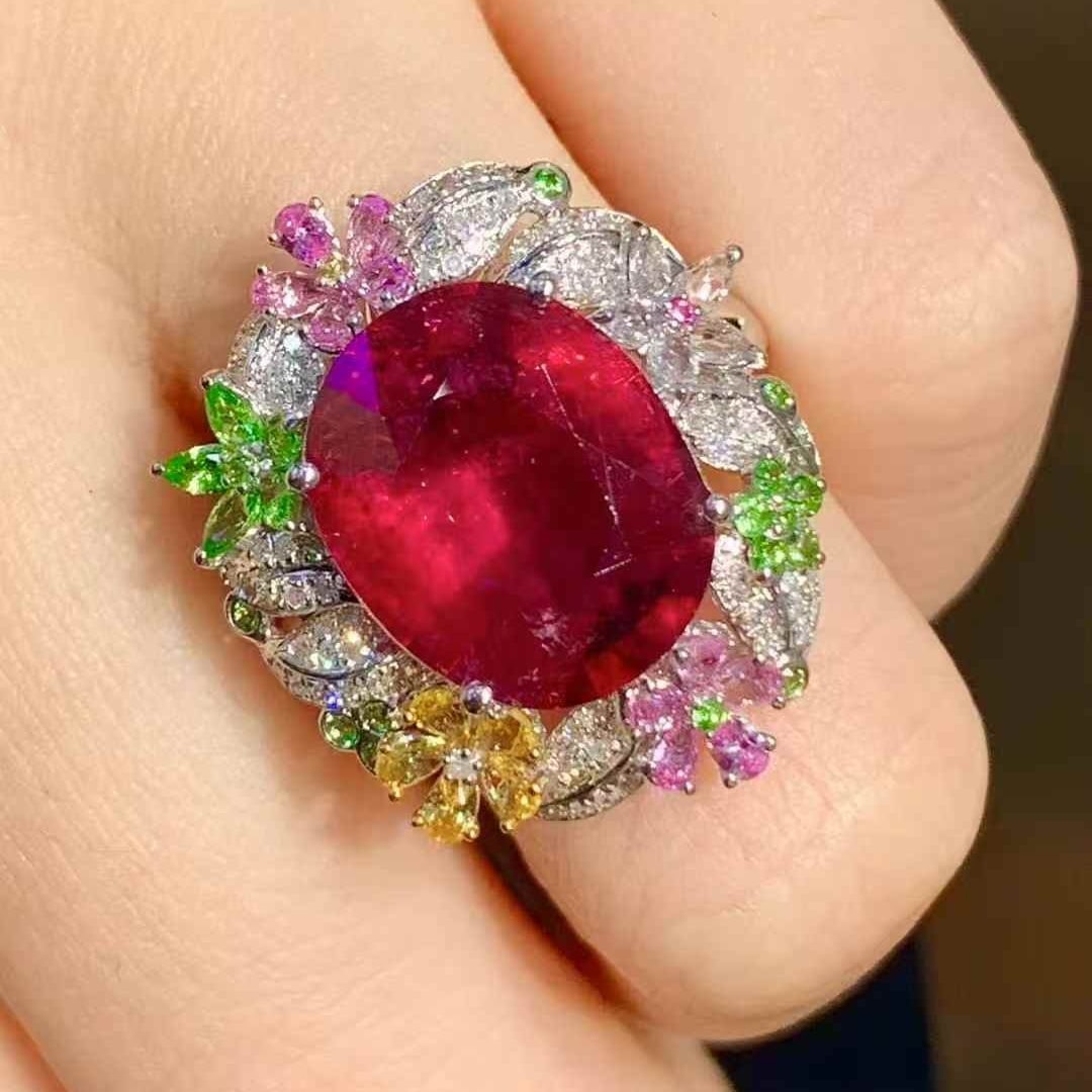 14k Gold 5.2 Ct Natural Tourmaline & Diamond Ring - 4