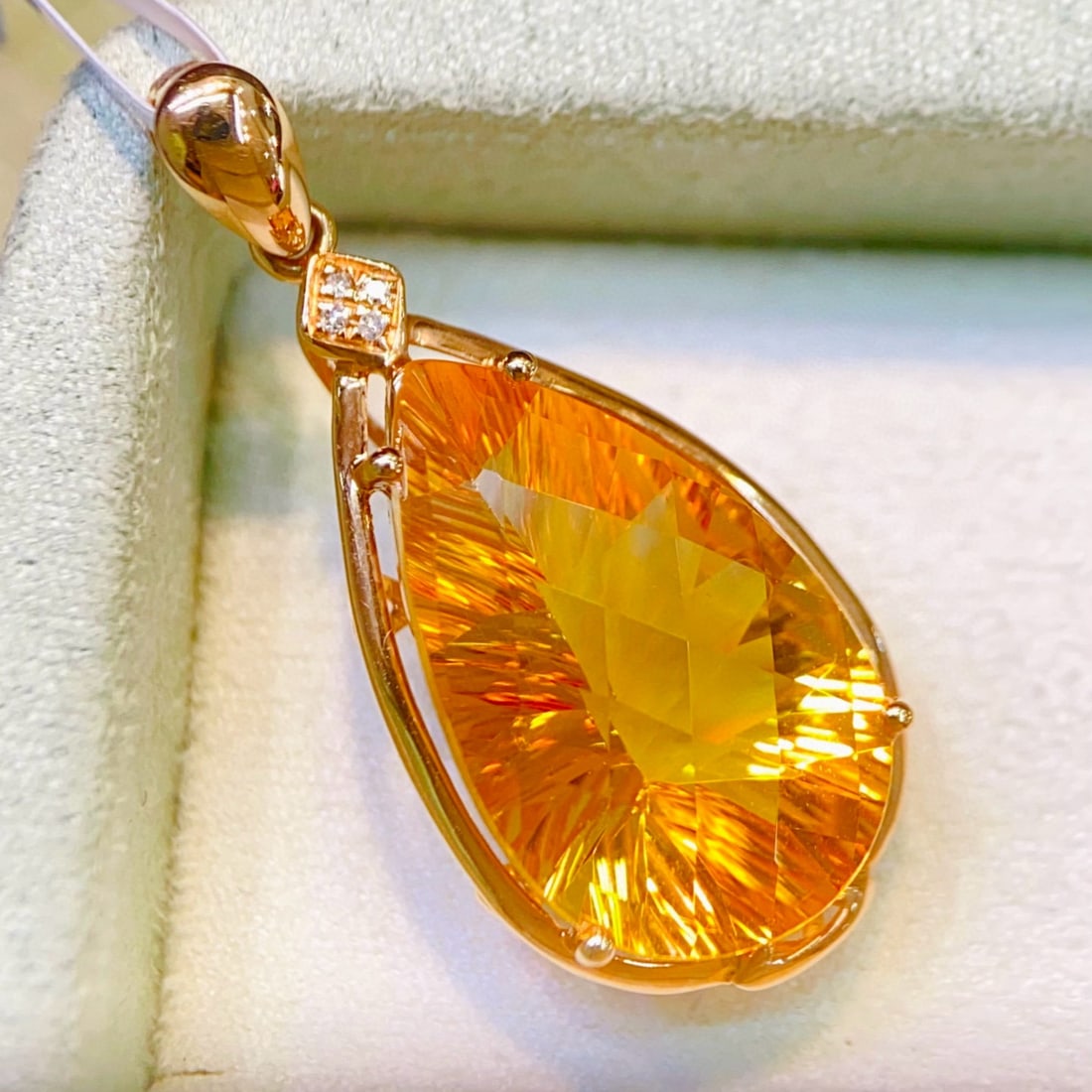 14k Gold 6.81 Ctw Natural Citrine & Diamond Pendant( Without Chain ) - 4