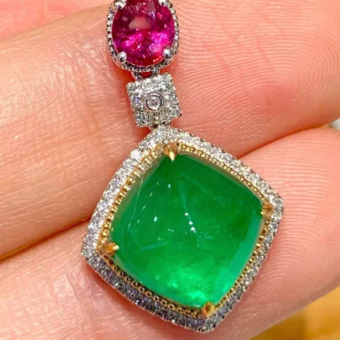14k Gold 4.6 Ctw Natural Emerald & Ruby Pendant( Without Chain ) - 6