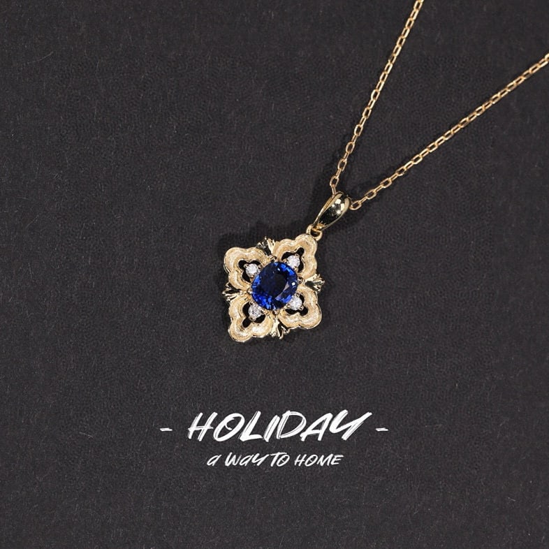 14k Gold 0.38 Ct Natural Sapphire & Diamond Pendant( Without Chain ) - 6