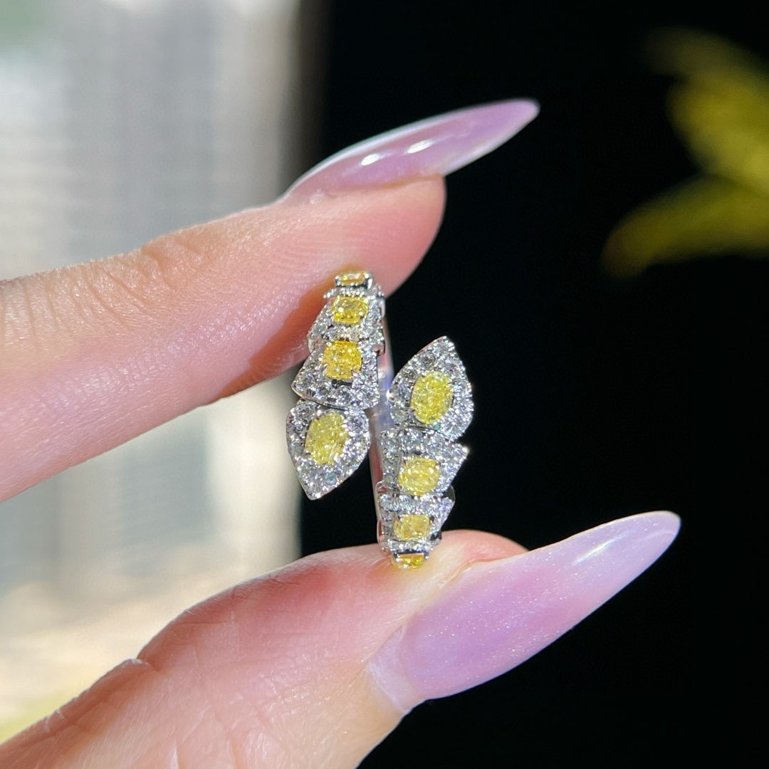 14k Gold 1.25 Ctw Natural Yellow Diamond & Diamond Ring - 3