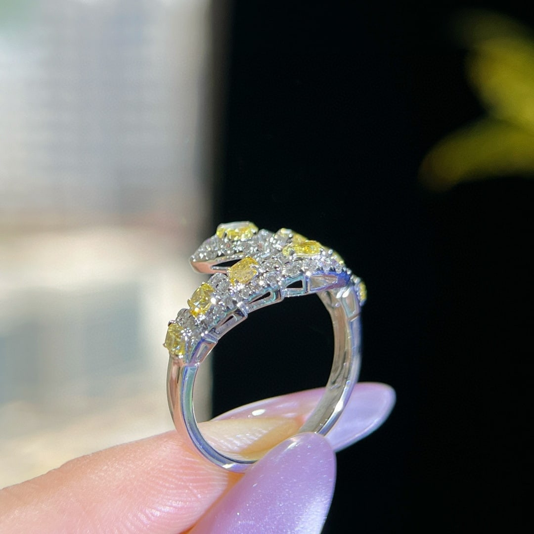 14k Gold 1.25 Ctw Natural Yellow Diamond & Diamond Ring - 4