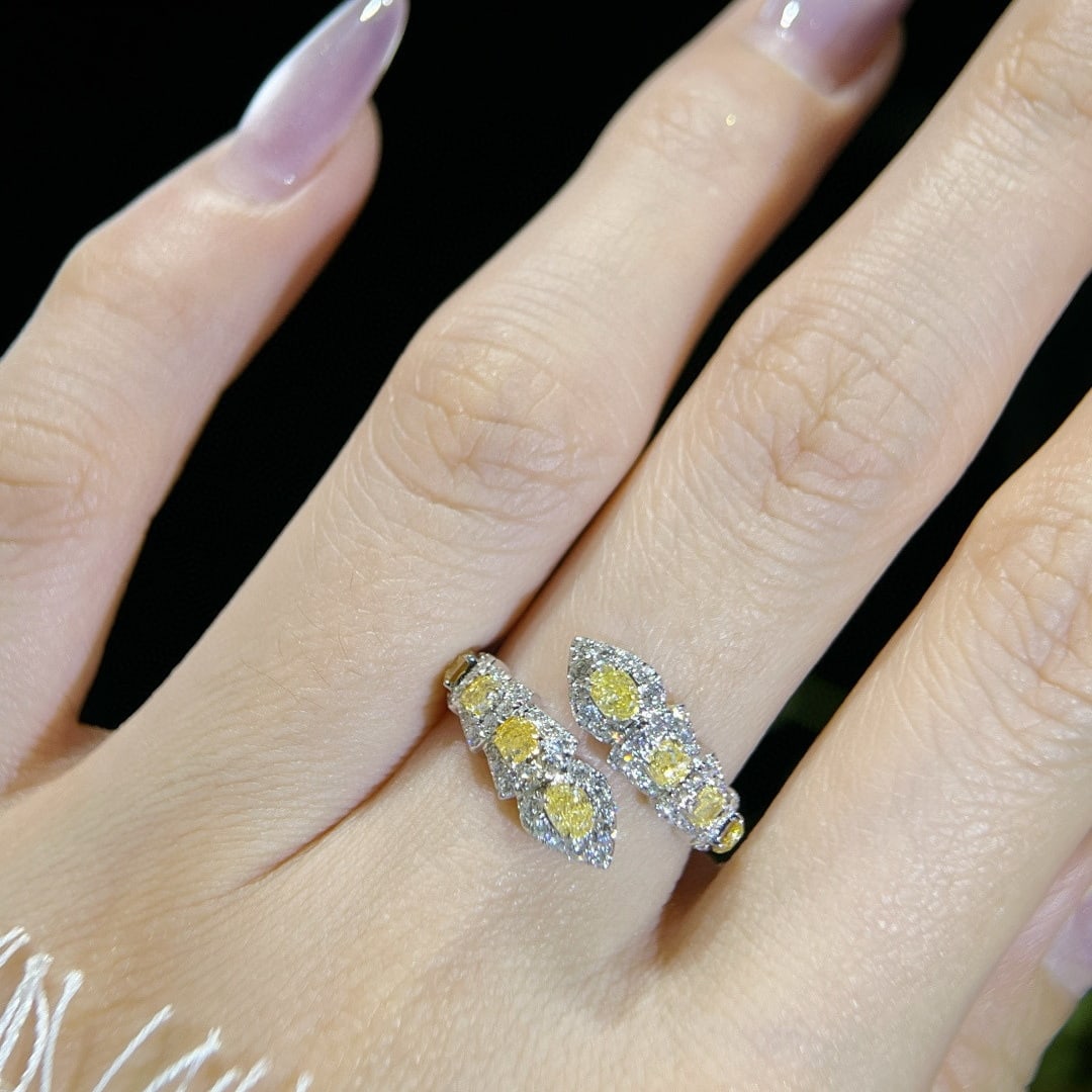14k Gold 1.25 Ctw Natural Yellow Diamond & Diamond Ring - 5