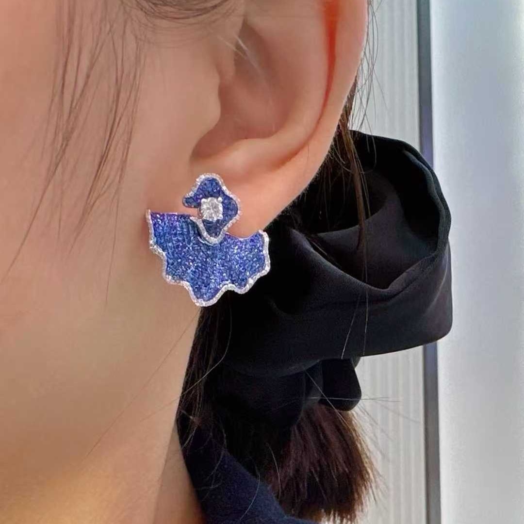 14k Gold 2 Ct Natural Sapphire & Diamond Earrings - 4