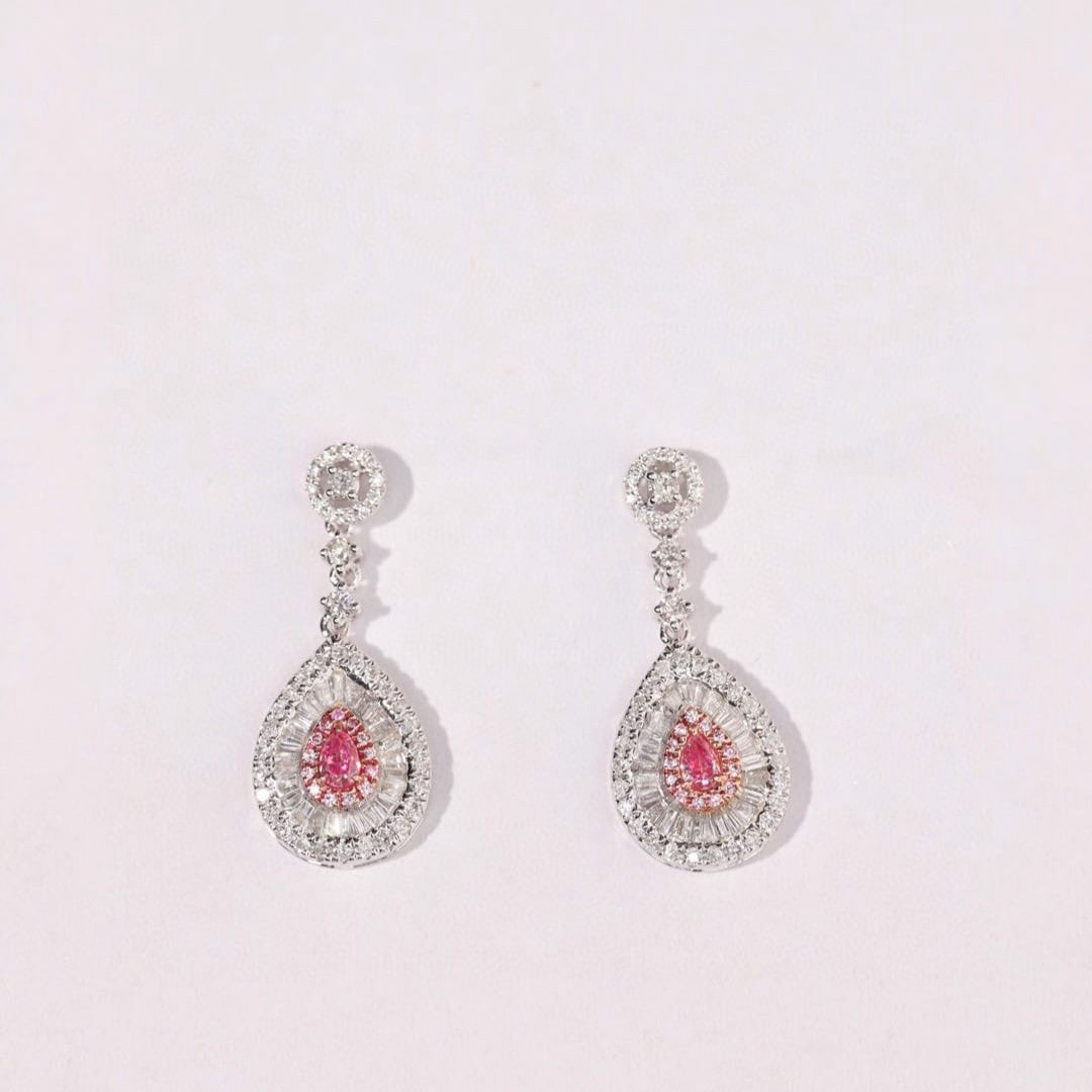 14k Gold 0.80 Ctw Natural Pink Diamond & Diamond Earrings - 4