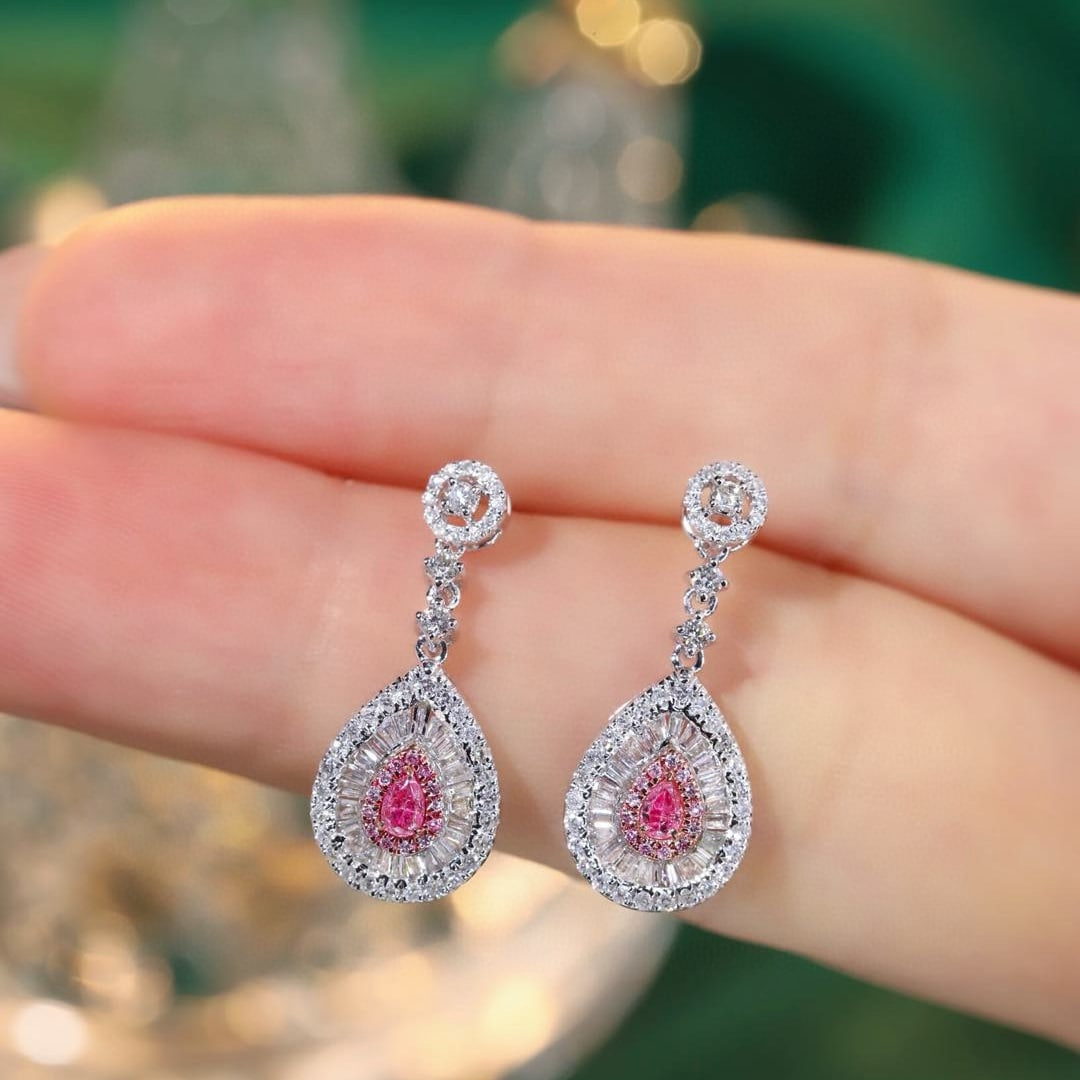 14k Gold 0.80 Ctw Natural Pink Diamond & Diamond Earrings - 5