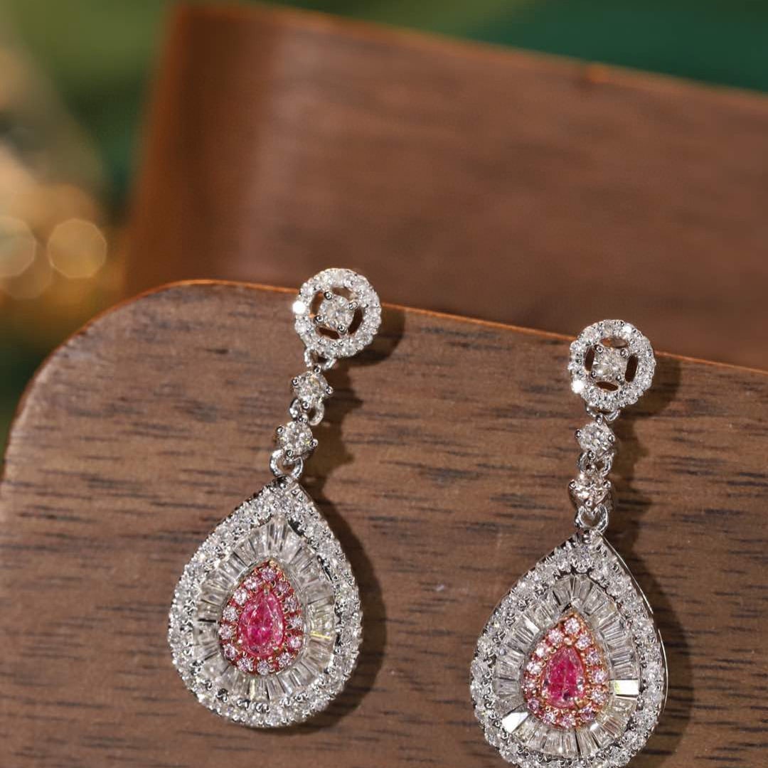 14k Gold 0.80 Ctw Natural Pink Diamond & Diamond Earrings - 7
