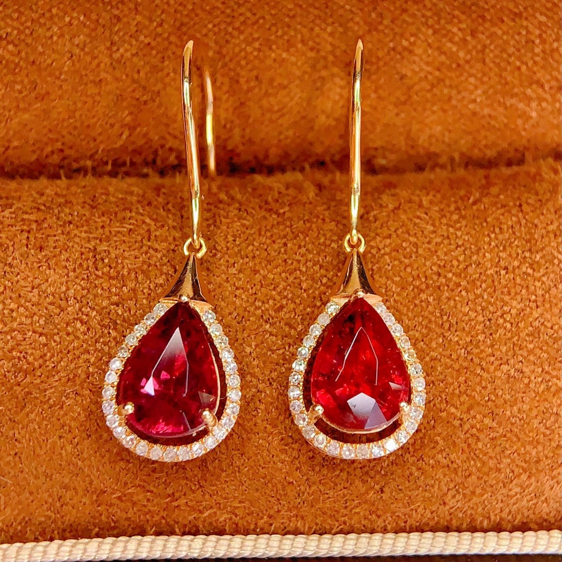 14k Gold 4 Ct Natural Tourmaline & Diamond Earrings - 4