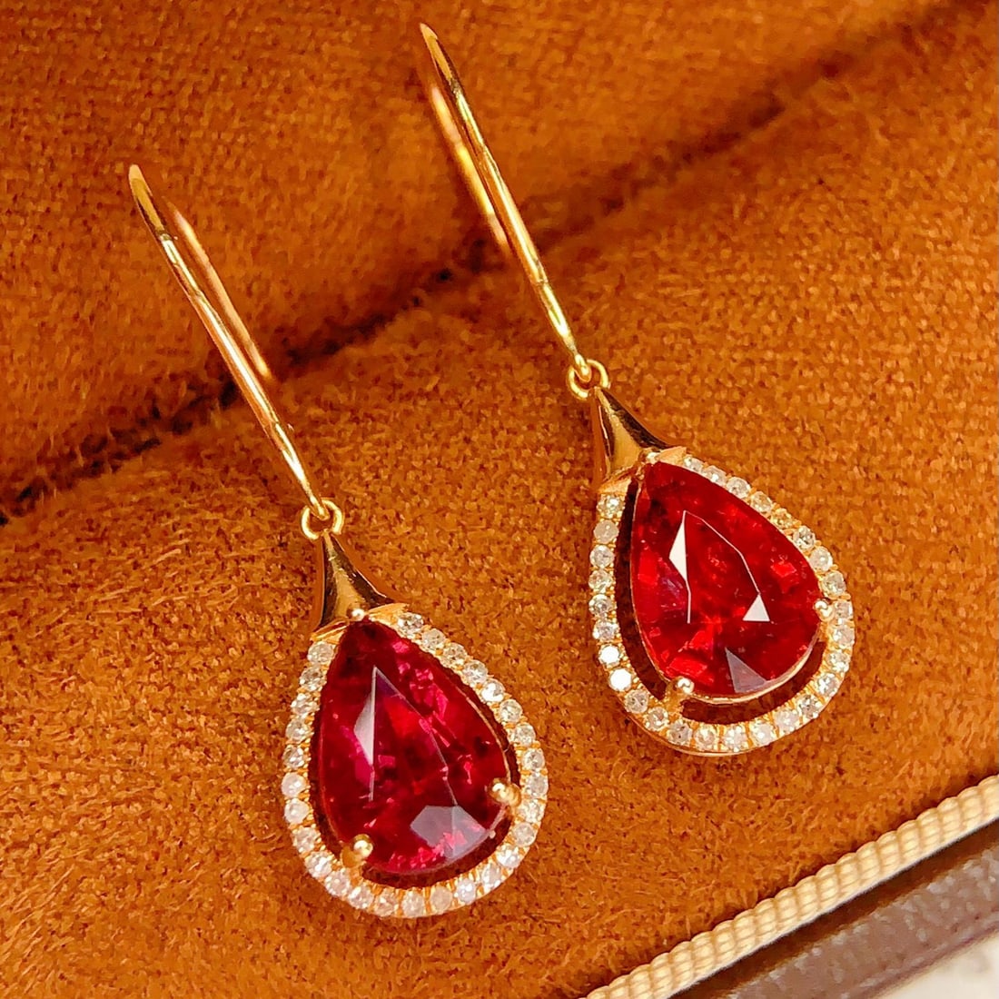 14k Gold 4 Ct Natural Tourmaline & Diamond Earrings - 5