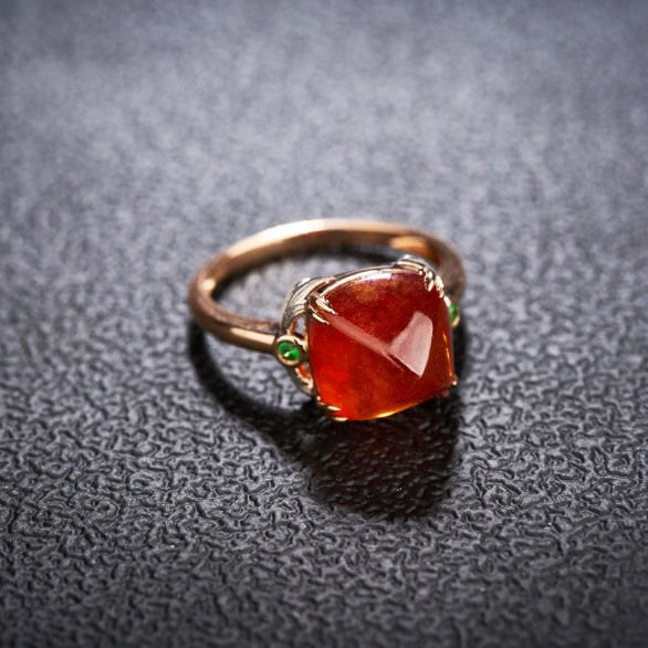 14k Gold 8.66 Ct Natural Spessartine & Tsavorite Ring - 4