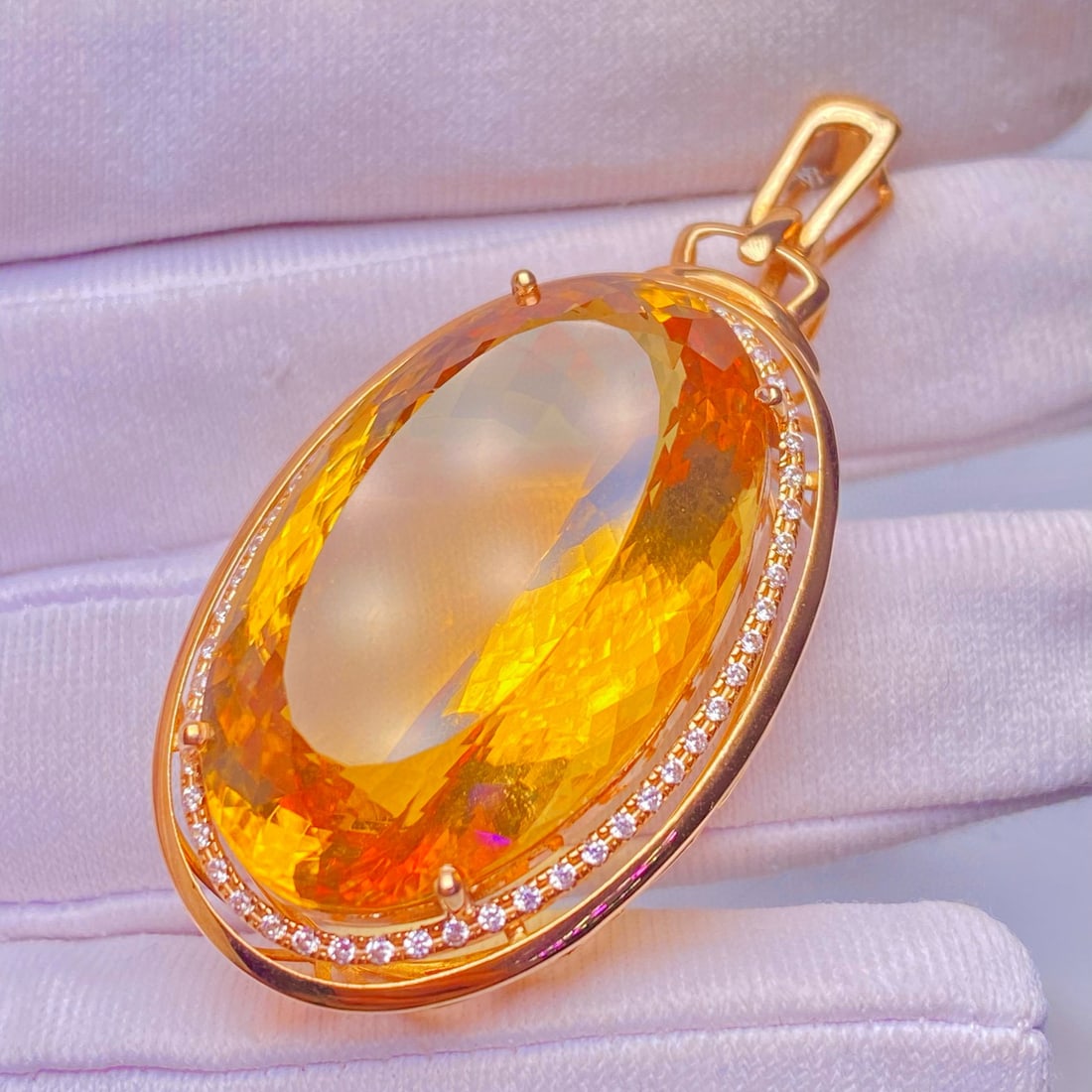 14k Gold 34.95 Ct Natural Citrine & Diamond Pendant( Without Chain ) - 2