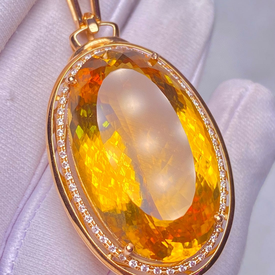 14k Gold 34.95 Ct Natural Citrine & Diamond Pendant( Without Chain ) - 3