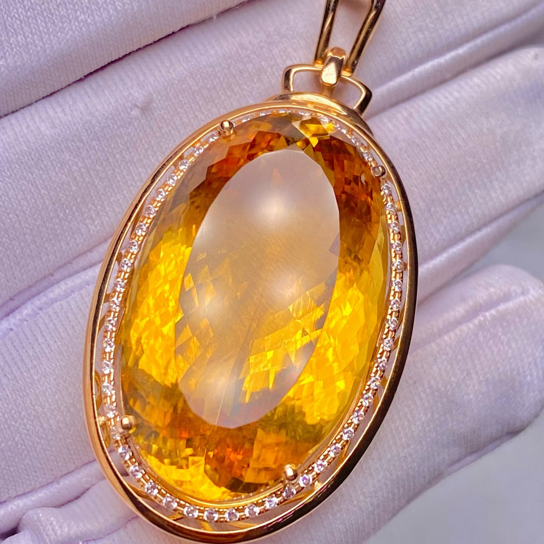 14k Gold 34.95 Ct Natural Citrine & Diamond Pendant( Without Chain ) - 4