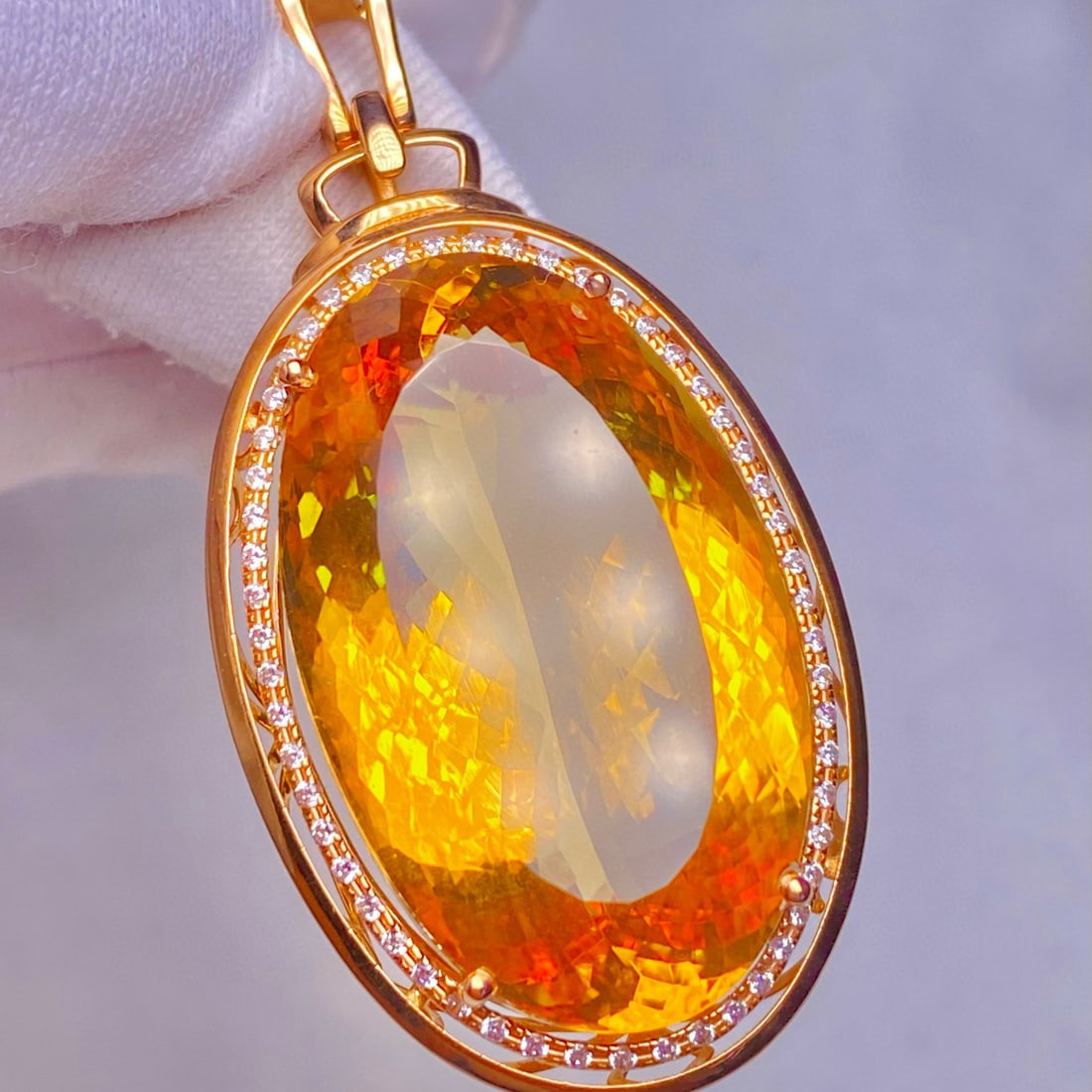 14k Gold 34.95 Ct Natural Citrine & Diamond Pendant( Without Chain ) - 5