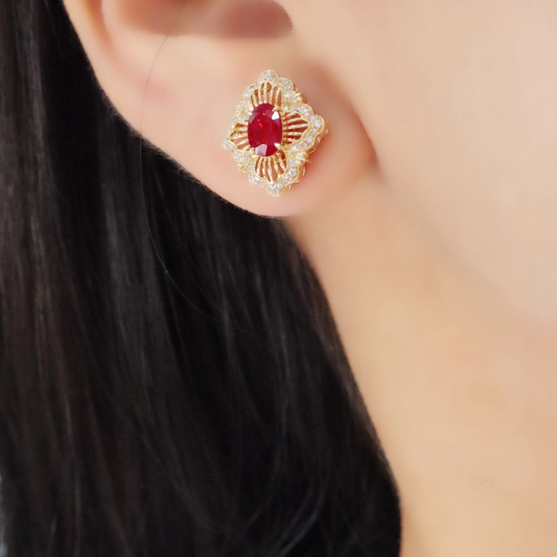 14k Gold 1.44 Ctw Natural Ruby & Diamond Earrings - 3