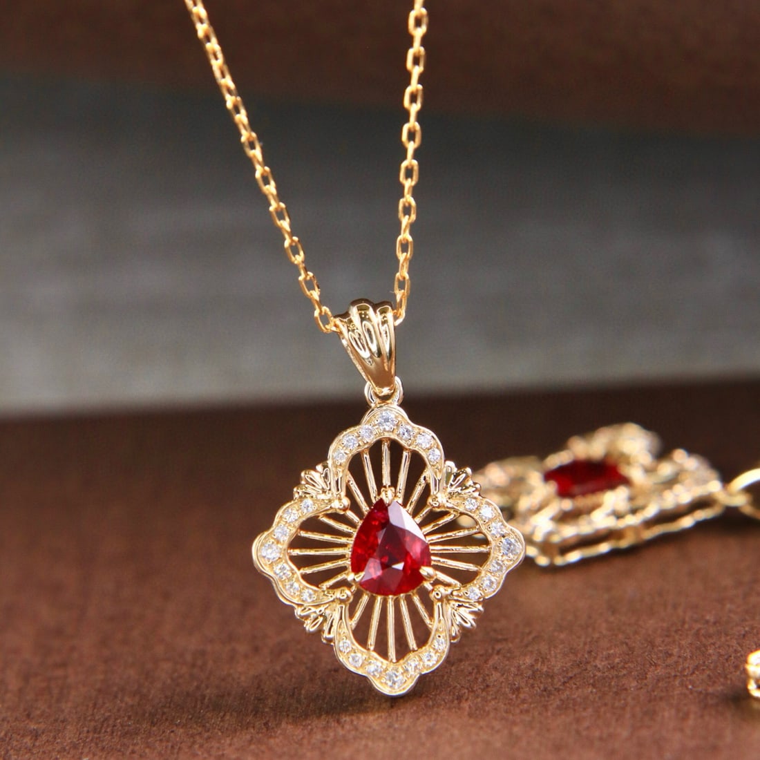 14k Gold 0.41 Ctw Natural Ruby & Diamond Necklace - 4