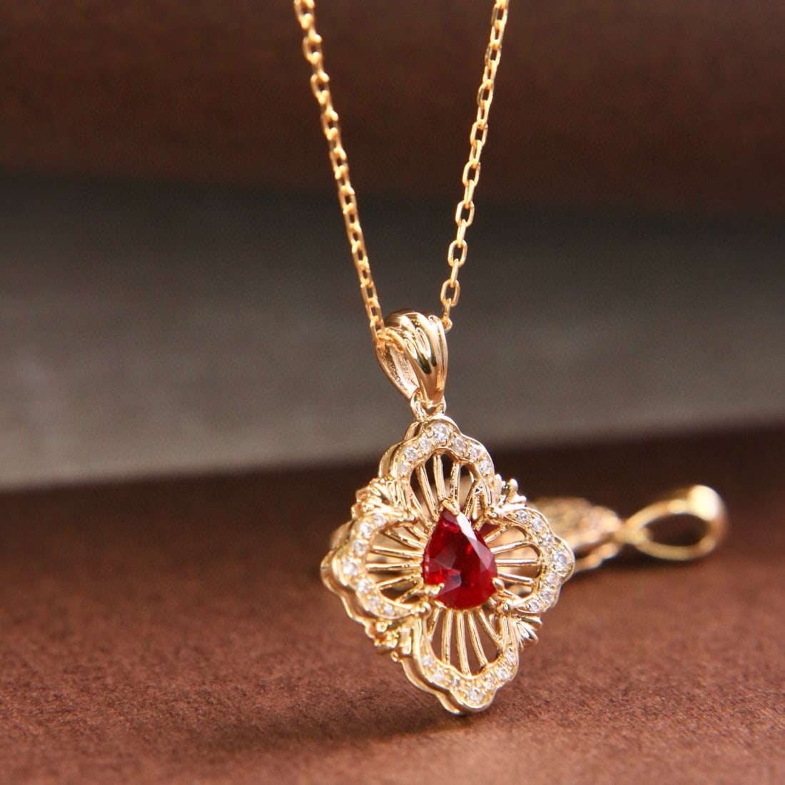 14k Gold 0.41 Ctw Natural Ruby & Diamond Necklace - 5