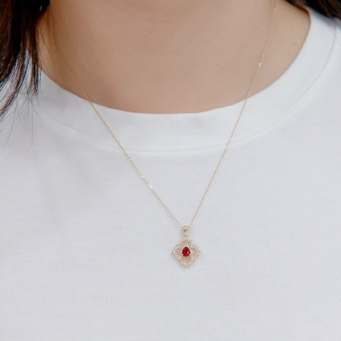 14k Gold 0.41 Ctw Natural Ruby & Diamond Necklace - 7