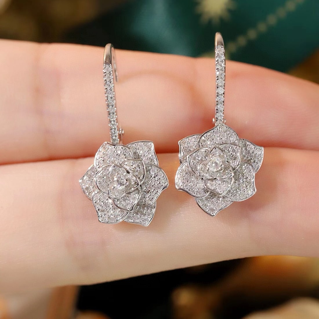 14k Gold 0.8 Ct Natural H Diamond & Flowers Earrings - 3