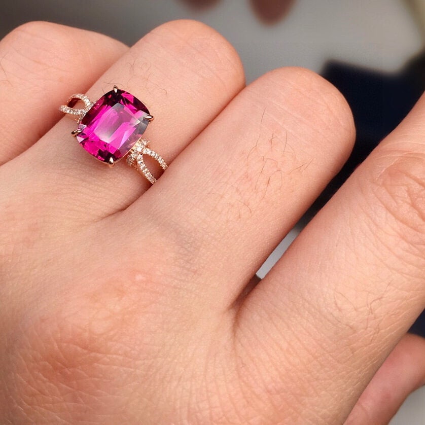 14k Gold 3.1 Ct Natural Tourmaline & Diamond Ring - 6