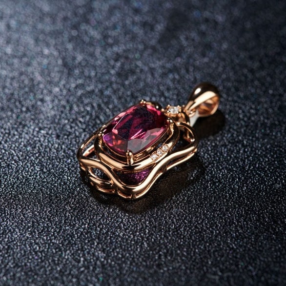 14k Gold 1.33 Ct Natural Tourmaline & Diamond Pendant( Without Chain ) - 6